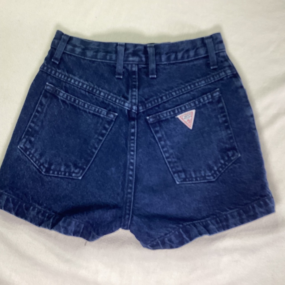 Vintage Guess Georges Marciano High Waisted Denim Shorts Dark Wash Blue 26 USA - Picture 2 of 9
